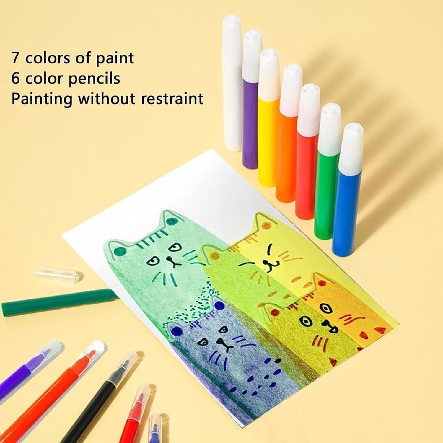 Convergei 20PCS DIY Rainbow Scratch Art, Squeegee Art Kids Paint Kit, Rainbow Dot Graffiti Scratch Painting, DIY Magic Squeegee Painting Kits for Kids with 7-Color Tools