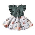 thumbnail image 1 of Seyurigaoka Baby Girl's Bowknot Flower Print Ruffle Sleeve Knee Length A-Line Dress, 1 of 8