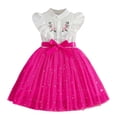 thumbnail image 1 of RXMEKW Robe pour Filles avec Manches en Maille Brodée et Ceinture pour Enfants de 3 à 10 Ans, Design Patchwork pour Fête de Noël et Séance Photo Décontractée, 1 of 5