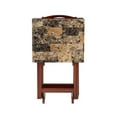 thumbnail image 4 of Linon Five Piece Faux Marble Folding Tray Table Set with Stand in Brown Wood, 4 of 18
