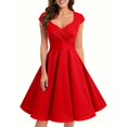 thumbnail image 4 of Vestido elegante de mujer con cuello en V y corte en A - Manga corta, cintura entallada, color liso, versátil para informal/trabajo - Mezcla de poliéster, 4 of 6