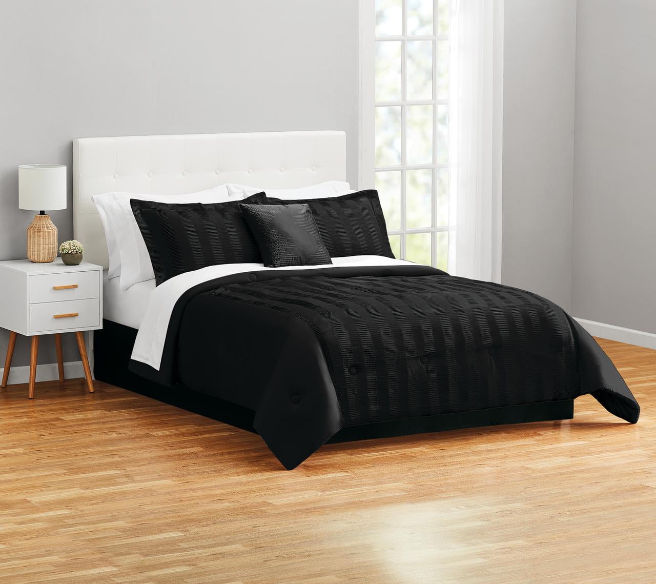 Mainstays 11-Piece Bed in a Bag Comforter Set with Sheets, Black Satin, Full, Unisex