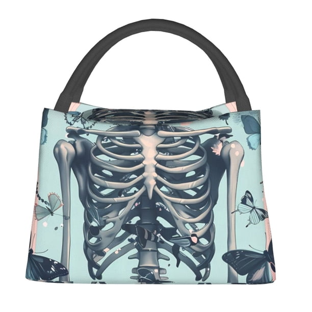 Fotbe Butterflies Skull Bows Bolsa Térmica Portátil con Estampado, Bolsa de Entrega de Alimentos Aislada, Bolsa Reutilizable de Gran Capacidad para Comidas y Supermercado