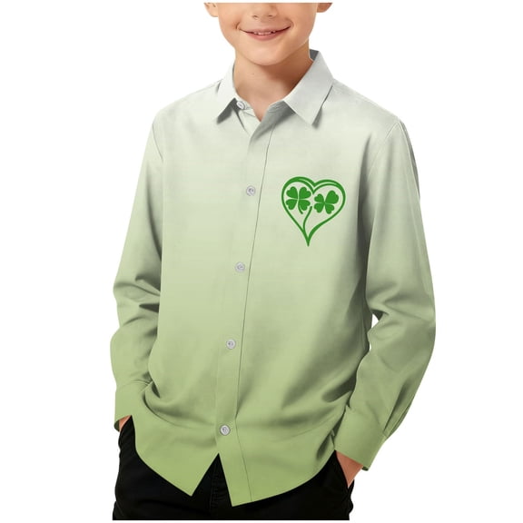 HAiming Boys St. Patrick's Day Shirts Kids Long Sleeve Button down Lapel Collar Shamrock Shirts for Holiday