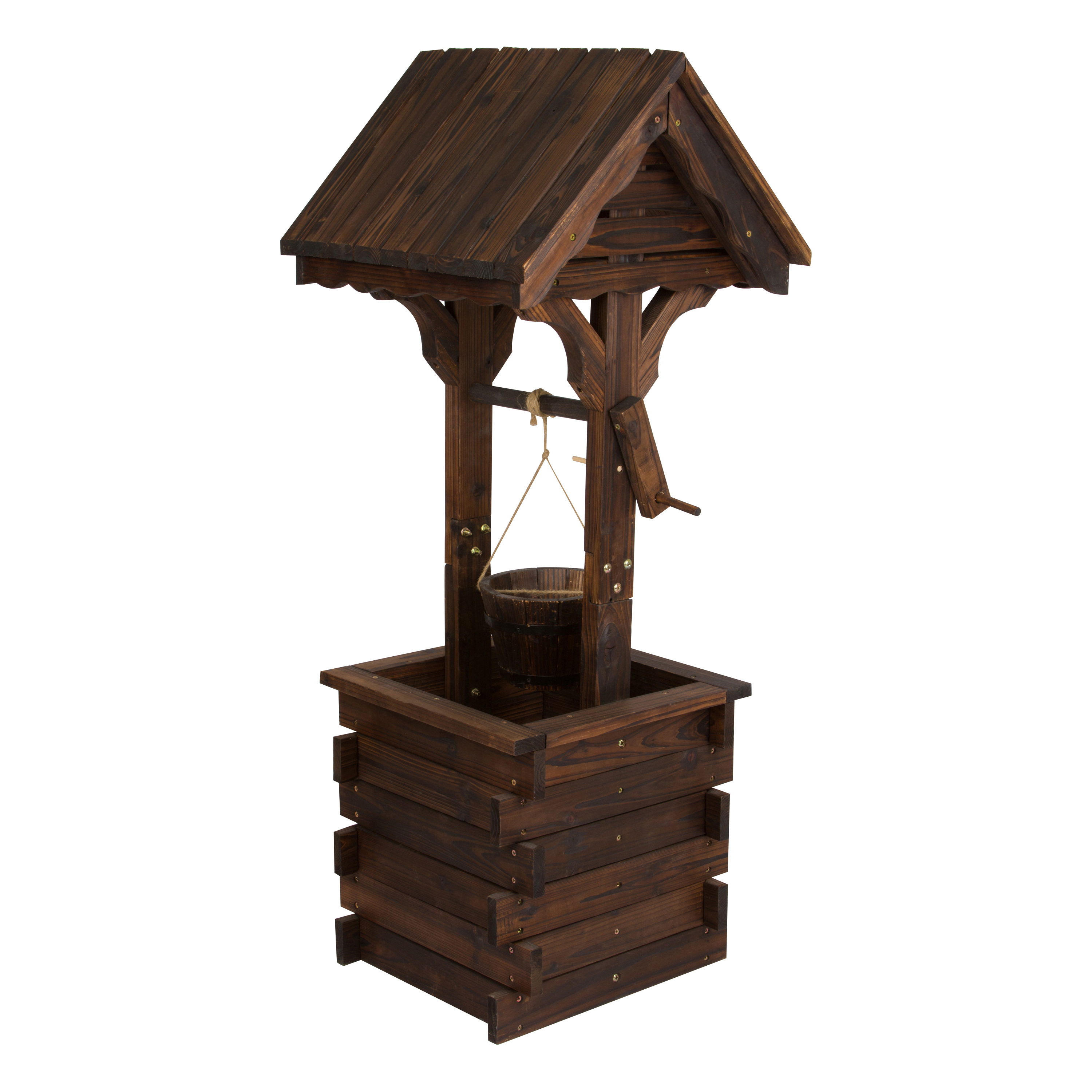 Shine Company 48 High Decorative Cedar Wood Wishing Well Burnt Brown