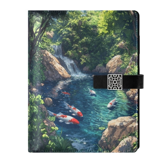 Premium Faux Leather Notebook - Refillable, Multi-Functional Organizer, 23.3x17cm, All-Season Use，Koi Carps