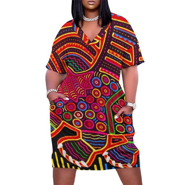 Kuna-vestido de dragón indio Mola para mujer ropa sensual holgada con bolsillo para fiesta