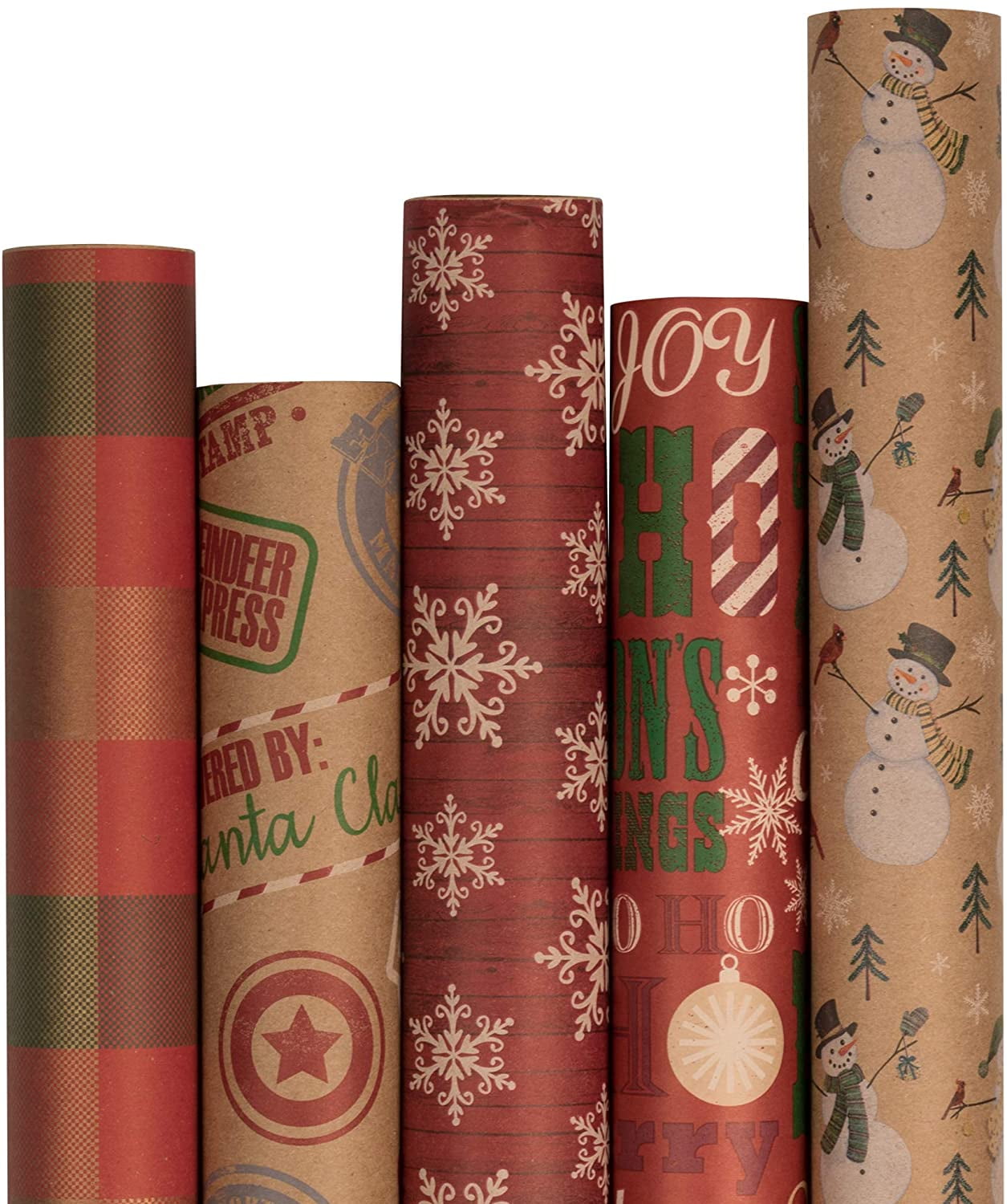 JAM Assorted Gift Wrap Christmas Kraft Wrapping Paper 125 Sq Ft Total 