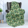 thumbnail image 4 of Tropical Soft Flannel Fleece Throw Blanket, Brazilian Rainforest Composition with Branches Plumeria Blooms and Exotic Birds, Cozy Plush for Indoor and Outdoor Use, 70" x 90", Multicolor, by Ambesonne, 4 of 5