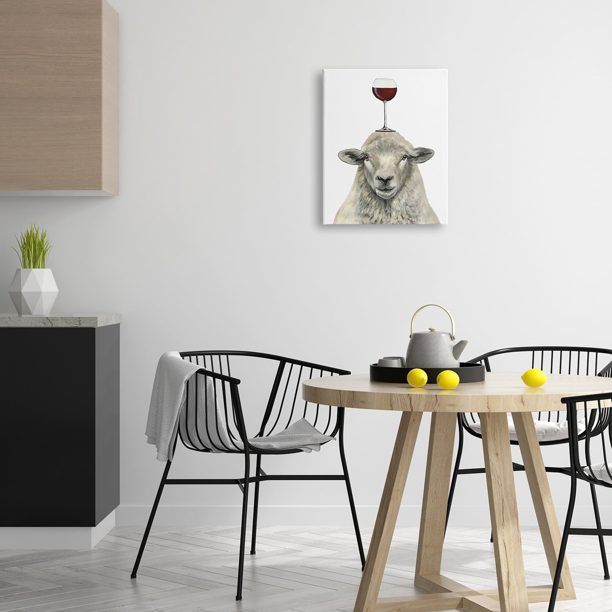 Stupell Industries Sheep Balancing Wineglass Simple White Background , 30 x 40, Design by Coco de Paris