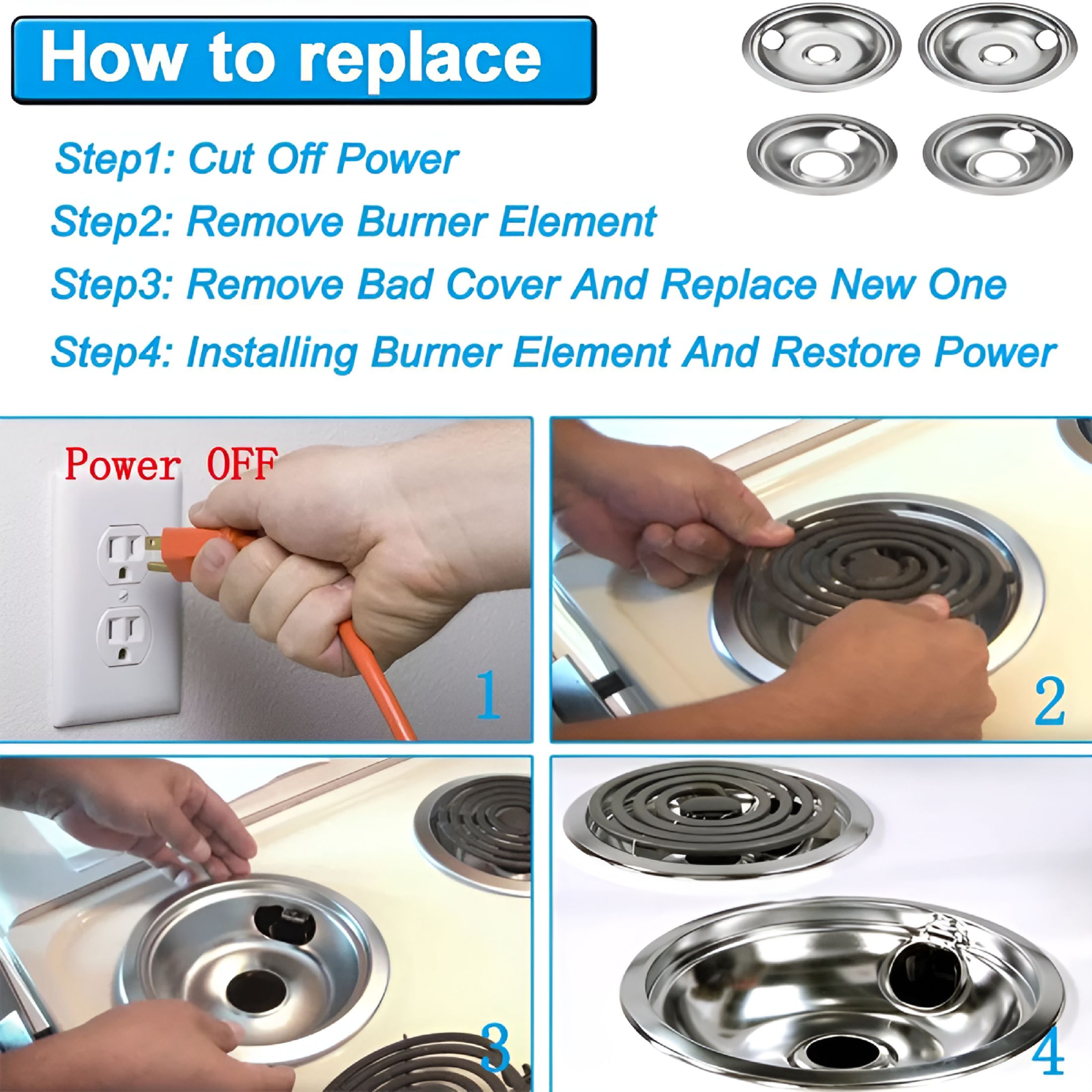 HIBIBUD 2026 New 4-Piece Stainless Steel Stove Pans Replacement Burner Covers for Gas Range for Home,Apartment,Dorm,Kitchen