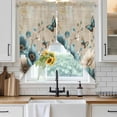 thumbnail image 6 of Teal Tulip Butterfly Swag Curtains for Kitchen/Bedroom/Living Room, Beige Turquoise Floral Vintage Rustic Scalloped Curtains 63 Inch Long, Window Swag Topper Curtains Valances 2 Panels Set 36"x63", 6 of 8