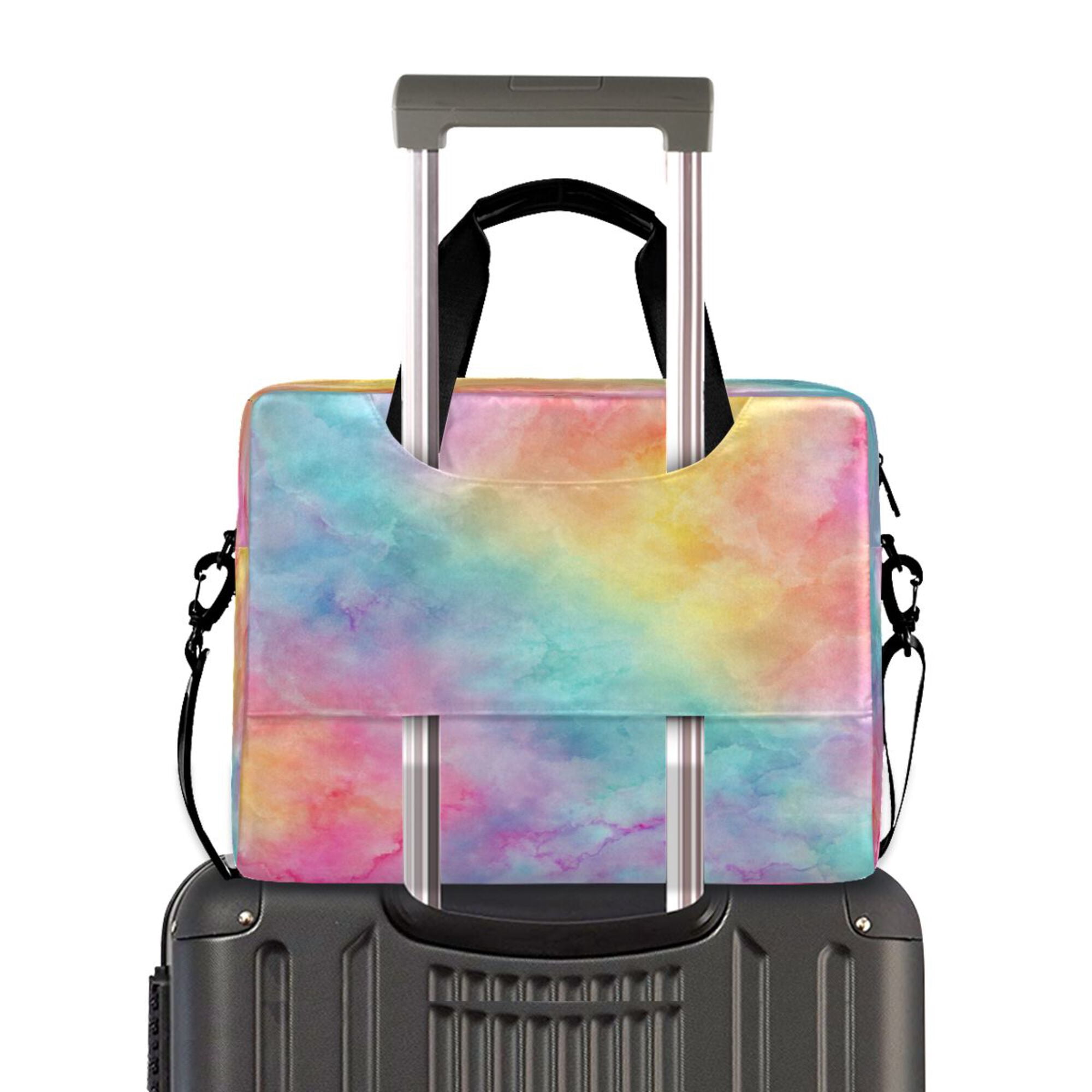 16" Laptop Briefcase, Detachable Anti-Slip Shoulder Strap, Multi-Compartment Work Travel Bag Pastel Rainbow Tie-dye Pattern