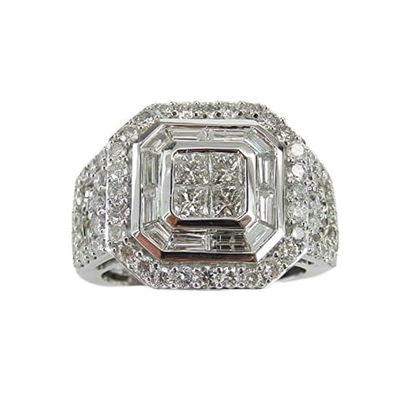 HeartsAndYou 5ct Princess Moissanite Double Halo Cocktail Engagement Ring for Women 18k White Gold over Silver