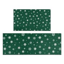 Green Christmas Snowflake Pattern Kitchen Rugs Sets Of 2,Anti Fatigue Kitchen Mat Rugs Non Slip Washable,Decorative Kitchen Floor Mats for Kitchen,Sink,Laundry,17"x30" 17"x47"