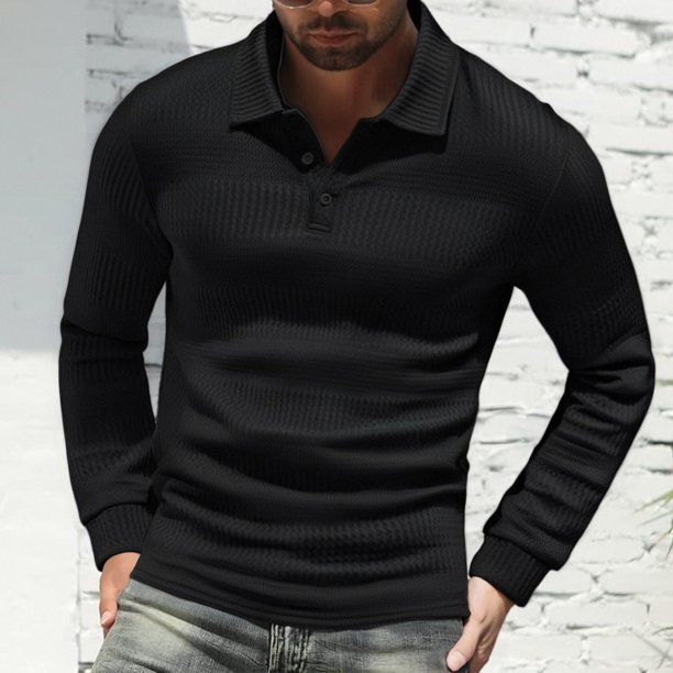 pstuiky manga larga para hombre, Blusa/camiseta informal de manga larga con cuello vuelto y botones para hombre, color liso tops de invierno para hombre m