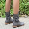 thumbnail image 7 of J-596 Gray Womens Mid Calf Boots Lace Up Round Toe Chunky Heel Casual Winter Fall Comfortable Shoe For Women, 7 of 7