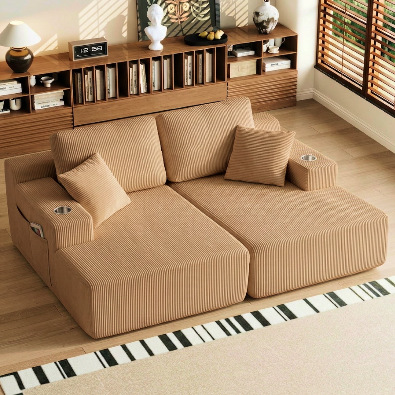 Leumius 130" U Shaped Sectional Couches with Chaise,Modern Deep Seat Boneless Corduroy Cloud Modular Sofa for Living Room,Brown