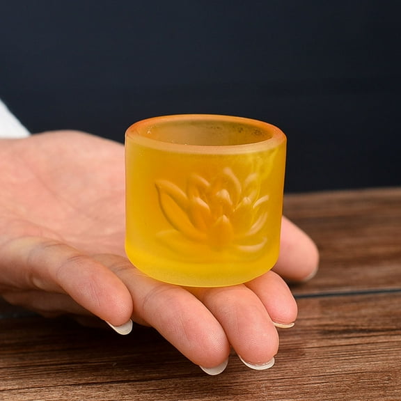 OATIPHO  Orange Glass Household Offering Cup with Auspicious Designs