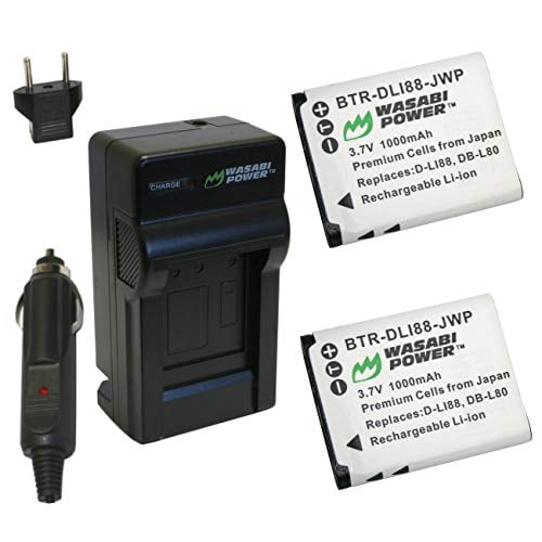 Wasabi Power Batterie (2-Pack) et Chargeur pour Pentax D-LI88, Optio H90, P70, P80, W90, WS80