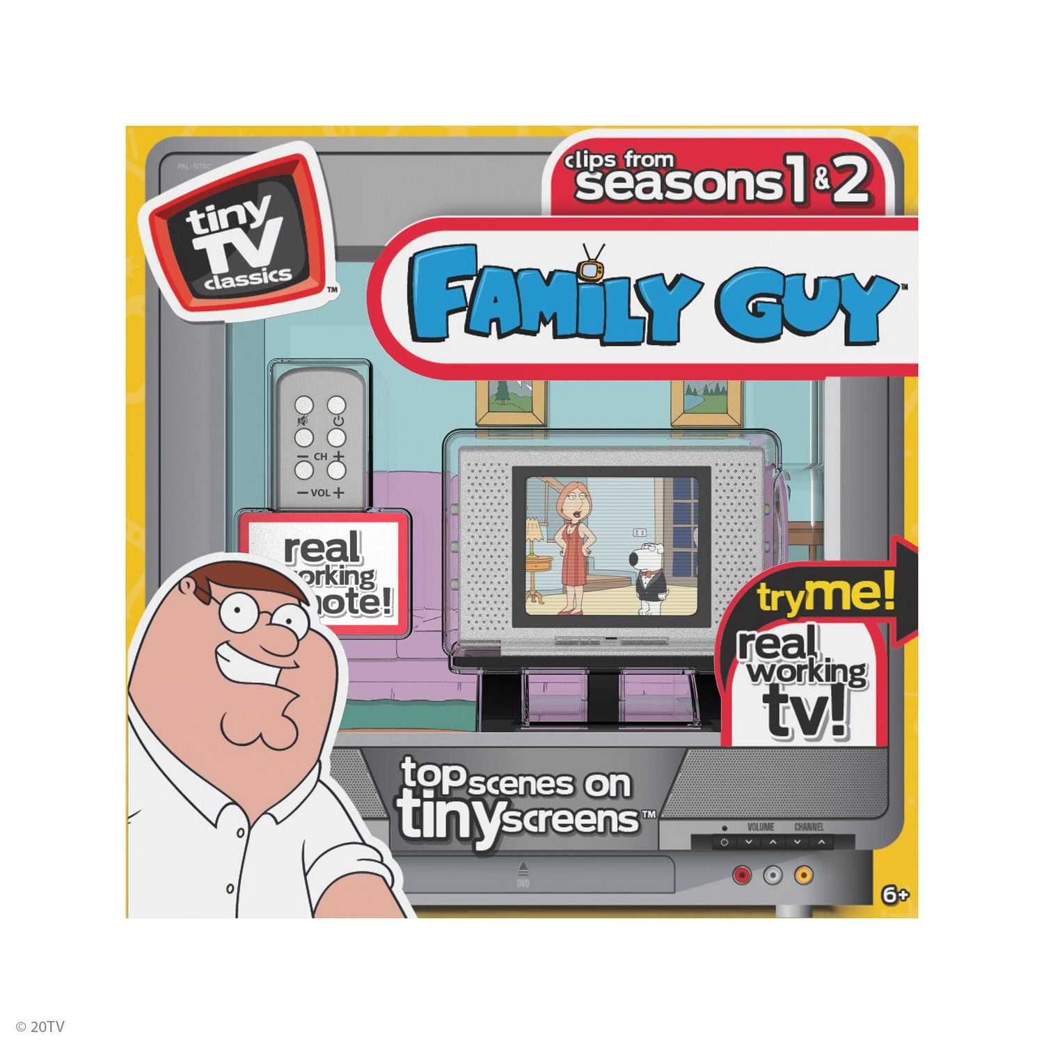 Tiny TV Classics - Family Guy Edition- Newest Collectible from Basic Fun - Watch top Family Guy scenes on a real-working Tiny TV (with working remote)!