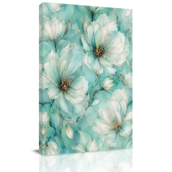 Canvas Wall Art, Green Flowers Framed Canvas Prints for Living Room Office, Farmhouse Watercolor Blossom Wildflowers Large Gallery Wrapped Wall Decor for Home Office, Gifts, 16"x24" Ship Next Day