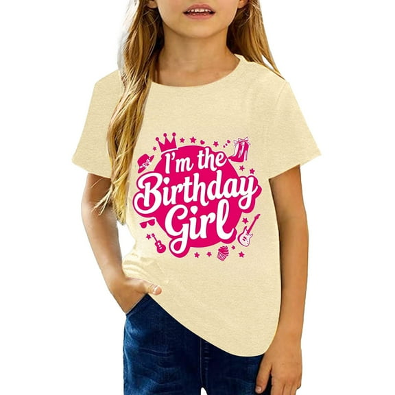 Kiijoy Toddler Girls Birthday T-Shirt Letter Print Short Sleeve T Shirt Tee, Sizes 3-4