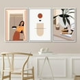 thumbnail image 3 of IDEA4WALL Framed Canvas Print Wall Art Set of 3 Warm Tones Mid-Century Modern Woman, Polygons & Sandals Abstract Patterns Illustration Wall Decor Modern Colorful Digital Pop Art - White 16"x24"x3, 3 of 5