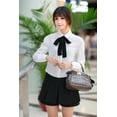 thumbnail image 1 of Camisa de gasa de manga larga blanca con cuello de muñeca y lazo de mariposa para mujer de primavera y otoño estilo academia, 1 of 3
