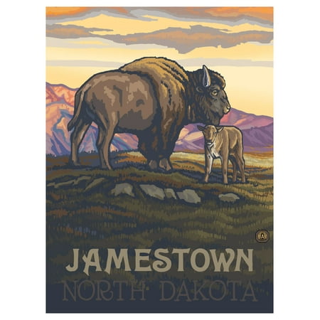 Jamestown North Dakota Buffalo And Calf Travel Art Print Poster by Paul A. Lanquist (9