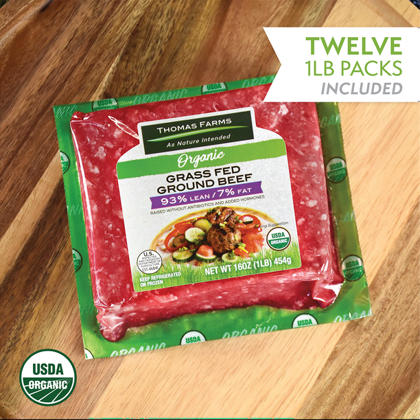 Thomas Farms Organic Grass Fed Ground Beef 93 Lean, 12 lbs Walmart