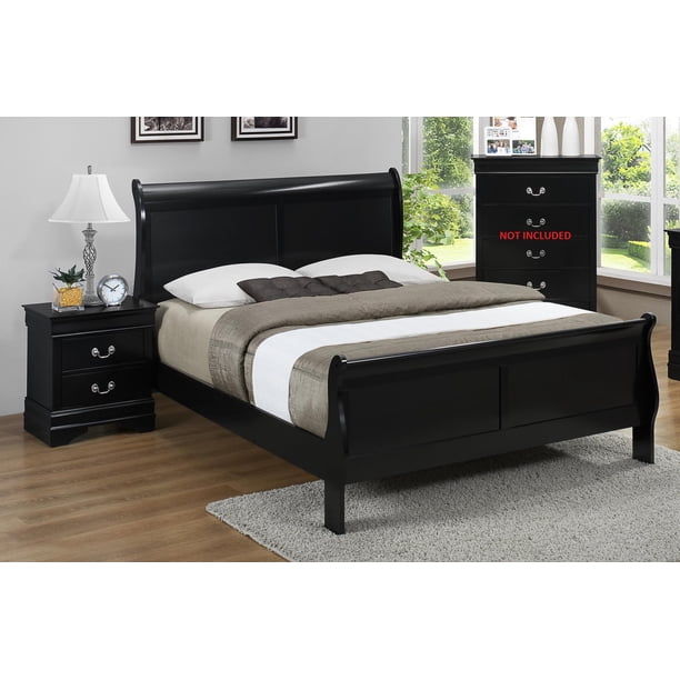 3pc Contemporary Louis Philip Full Size Panel Bed Nightstand Set Wooden