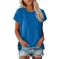 thumbnail image 1 of WEIYLL T-Shirt Femme Manches Courtes Été Col Rond Couleur Unie Coupe Ample Bu2 Blouse Tailles P, 1 of 7