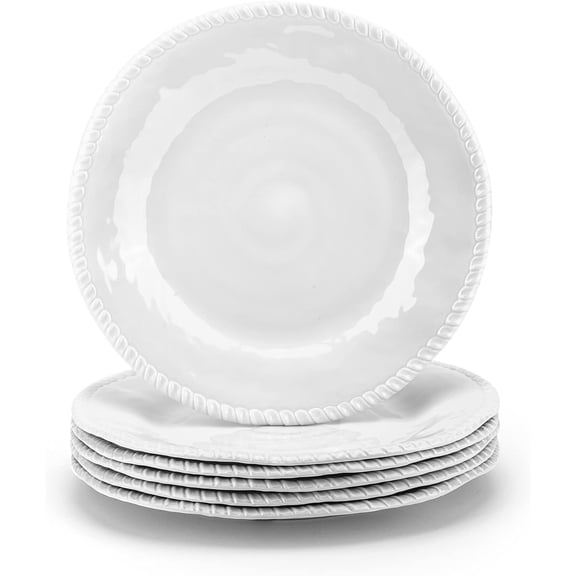 Melamine Plates, 11-inch Dinner Plates Dinnerware Dish, set of 6 White