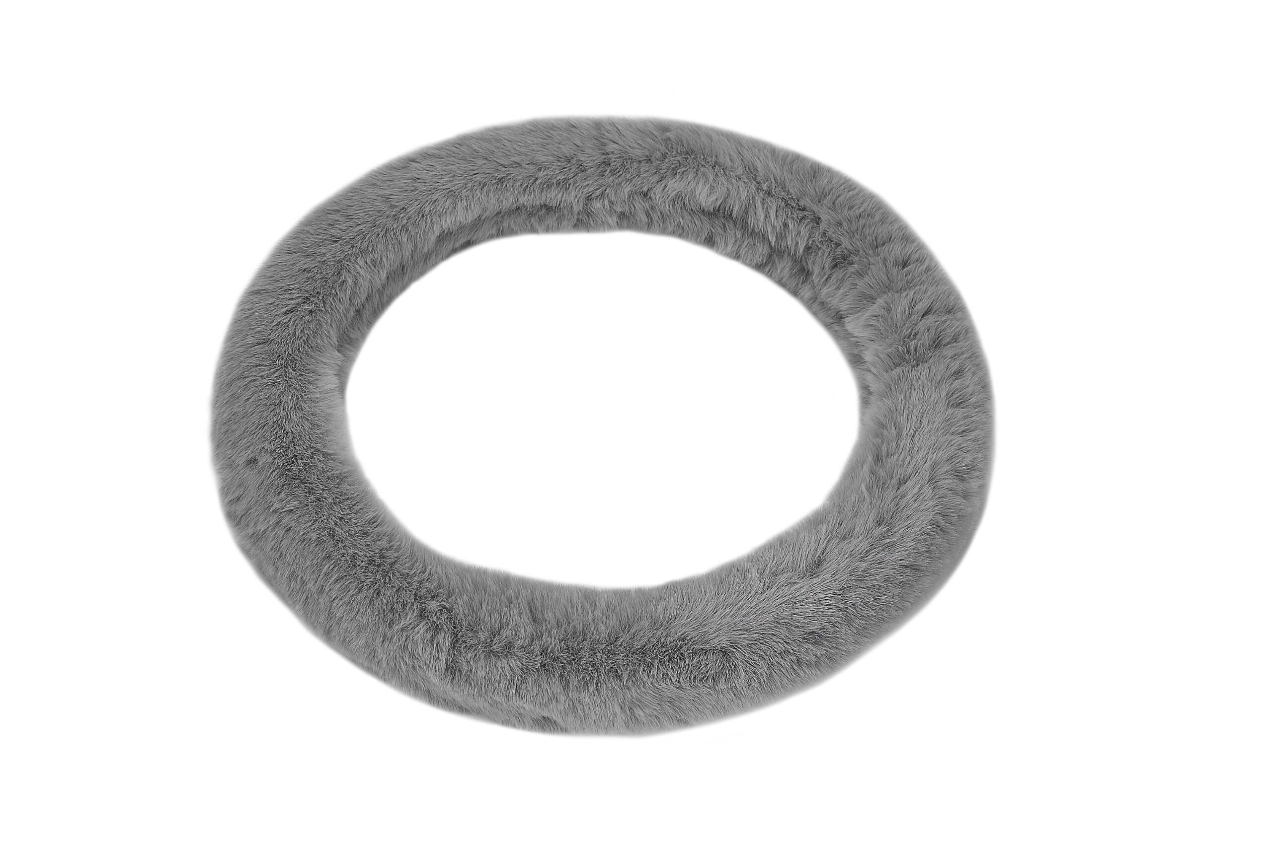 Emerald Universal 14.6"-15.4" Plush Steering Wheel Cover, Soft Faux Fur - Grey