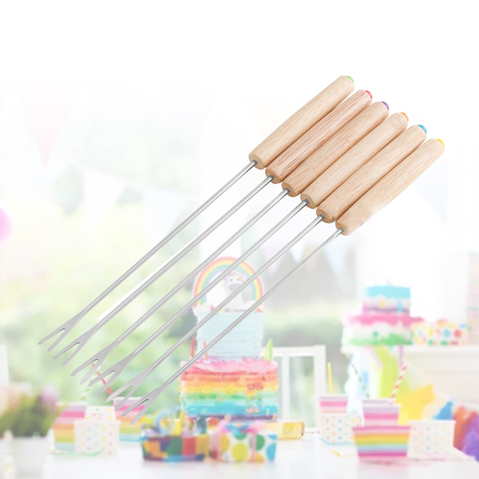 Lot De 12 Fourchettes à Fondue 24cm - Couverts Acier Inoxydable Avec Poignées Colorées - Fromage Chocolat Barbecue