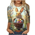 thumbnail image 3 of Yxbdin Plus Size Easter Egg Shirt for Women 3/4 Sleeve Cute Bunny Graphic Tee Funny Spring Eggs Printed Crew Neck T Shirts Brown M, 3 of 6