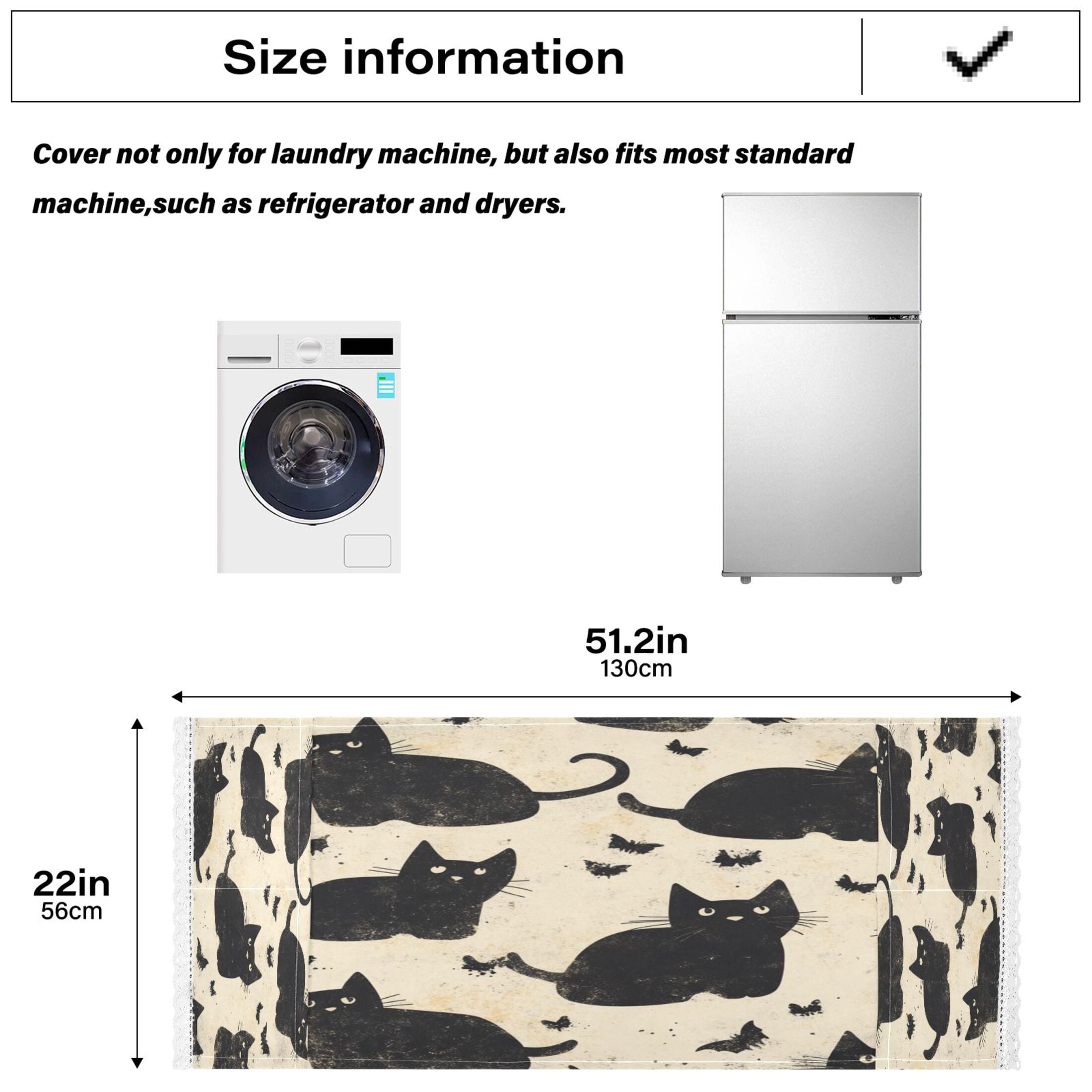 Black CatWasher and Dryer Covers Dust-Proof and Oil Resistant Fridge Cover with 4 Storage Pockets Washing Machine Top Cover for Laundry Kitchen Home 51.2 x 22 In