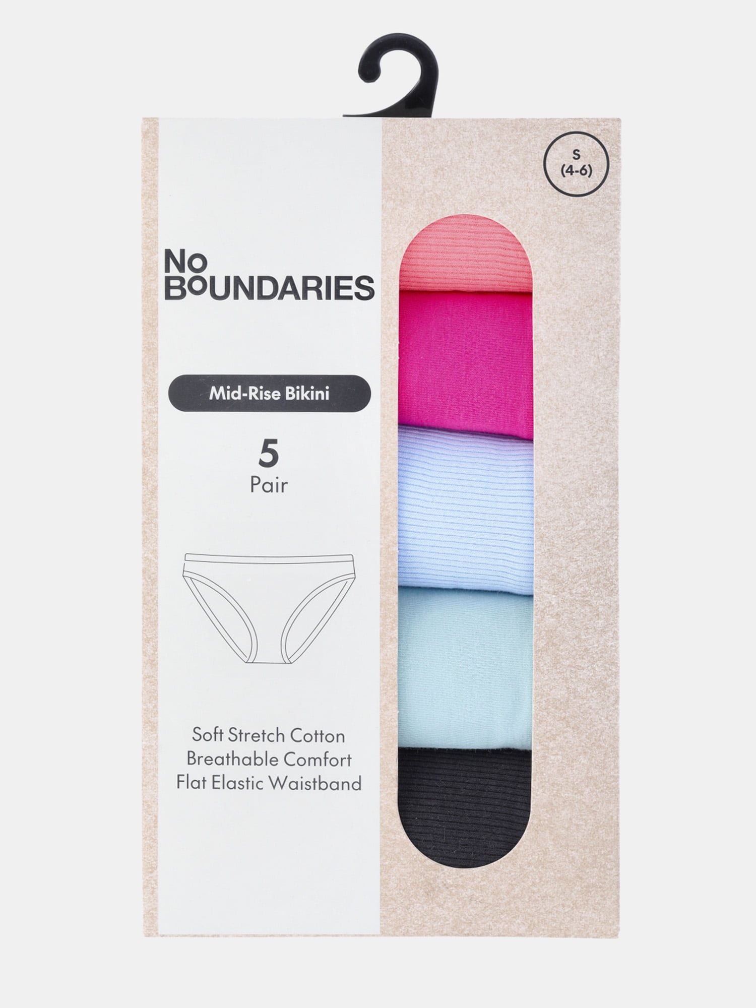 No Boundaries Cotton Bikini Panties, 5-Pack, Women’s and Women’s Plus, Sizes XS-XXXL