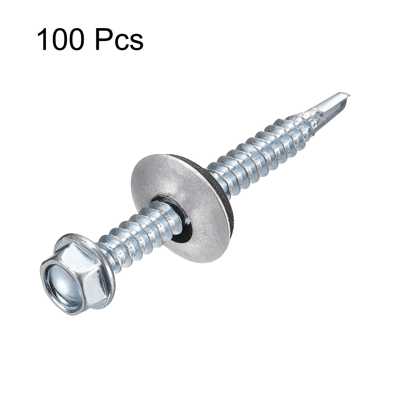 Unique Bargains Roof Screw Self Drilling Hex Head Self Tapping Screws Silver #12 x 2"