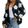 thumbnail image 2 of Cárdigan de Punto para Mujer con Estampado Floral, Larga, Abierto por Delante, con Botones y Cuello en V Negro L, 2 of 7
