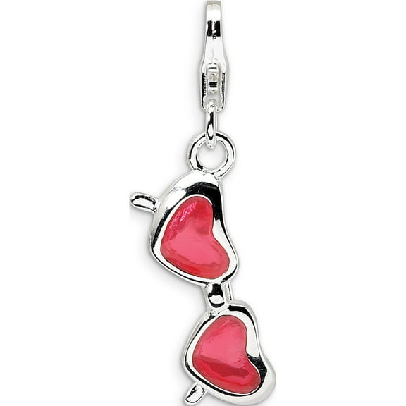 Sterling Silver Amore La Vita Rhod-Pl Enameled Heart Sunglasses Charm (38 X 11) Made In China qcc235