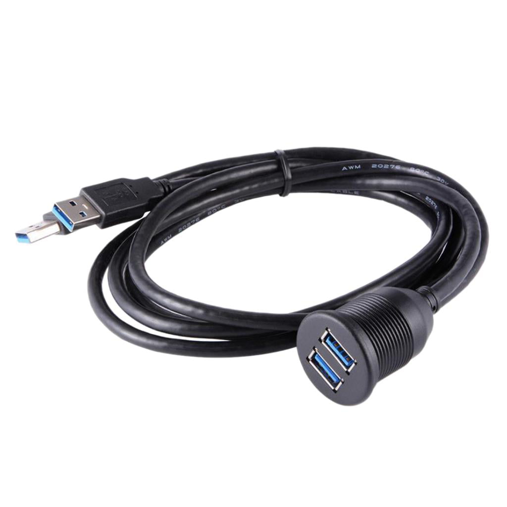 Car Boat Flush Mount Dual USB 2.0A Male To 2x Extention USB Cable Hub 1M/3ft AUX 