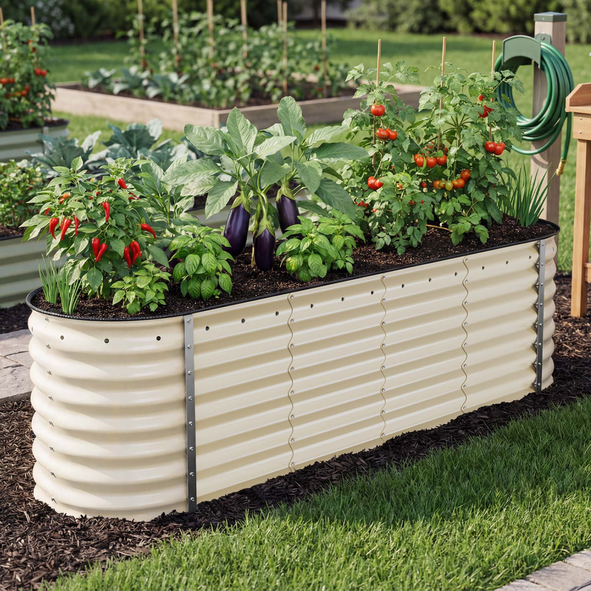 Uforic 9 in 1 Large Outdoor Raised Garden Bed Kit,8 ftx2ft Galvanized Metal Patio Planter Box with Safety Rubber & Gloves, for Vegetables Flowers,White