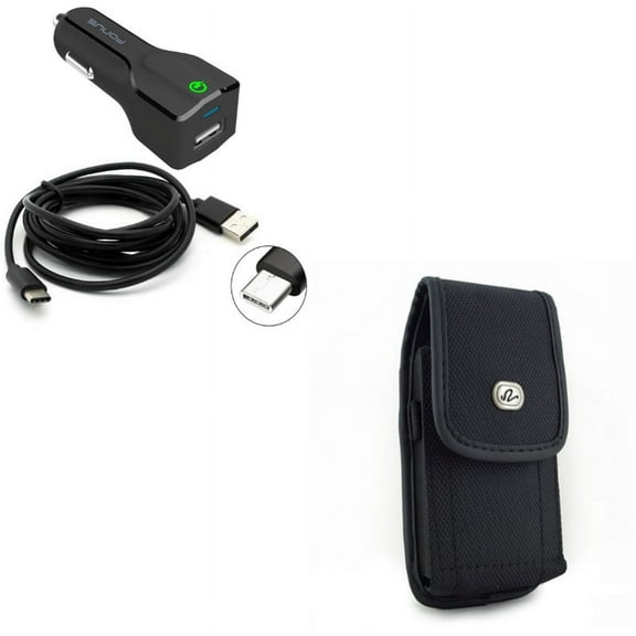 Black Rugged Canvas Side Case w 24W Adaptive Fast Car Charger 6ft Type-C USB Cable R1N Compatible With Google Pixel 3a XL