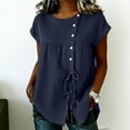 thumbnail image 5 of Ahdbta Womens Cotton Linen Tops Summer Short Sleeve Round Neck Button Babydoll Shirts Casual Loose Fit Cute Peplum Blouse, 5 of 6