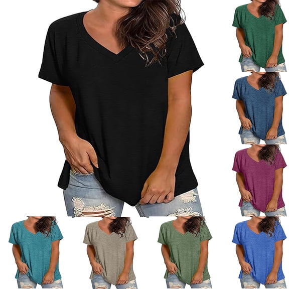 Paiwinds Women's Plus Size V-Neck Short Sleeve Polyester Spandex Cotton Solid Color Casual Work Top 2026 Fashion Trendy Lightweight Breathable Comfortable Everyday Versatile