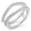 Dazzlingrock Collection Round White Diamond Wedding Band Enhancer Guard Double Ring For Women 1/2 CT (0.50 ctw, Color I-J, Clarity I2-I3) in 10K White Gold, Size 10