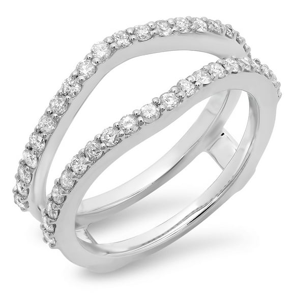 Dazzlingrock Collection Round White Diamond Wedding Band Enhancer Guard Double Ring For Women 1/2 CT (0.50 ctw, Color I-J, Clarity I2-I3) in 10K White Gold, Size 7.5