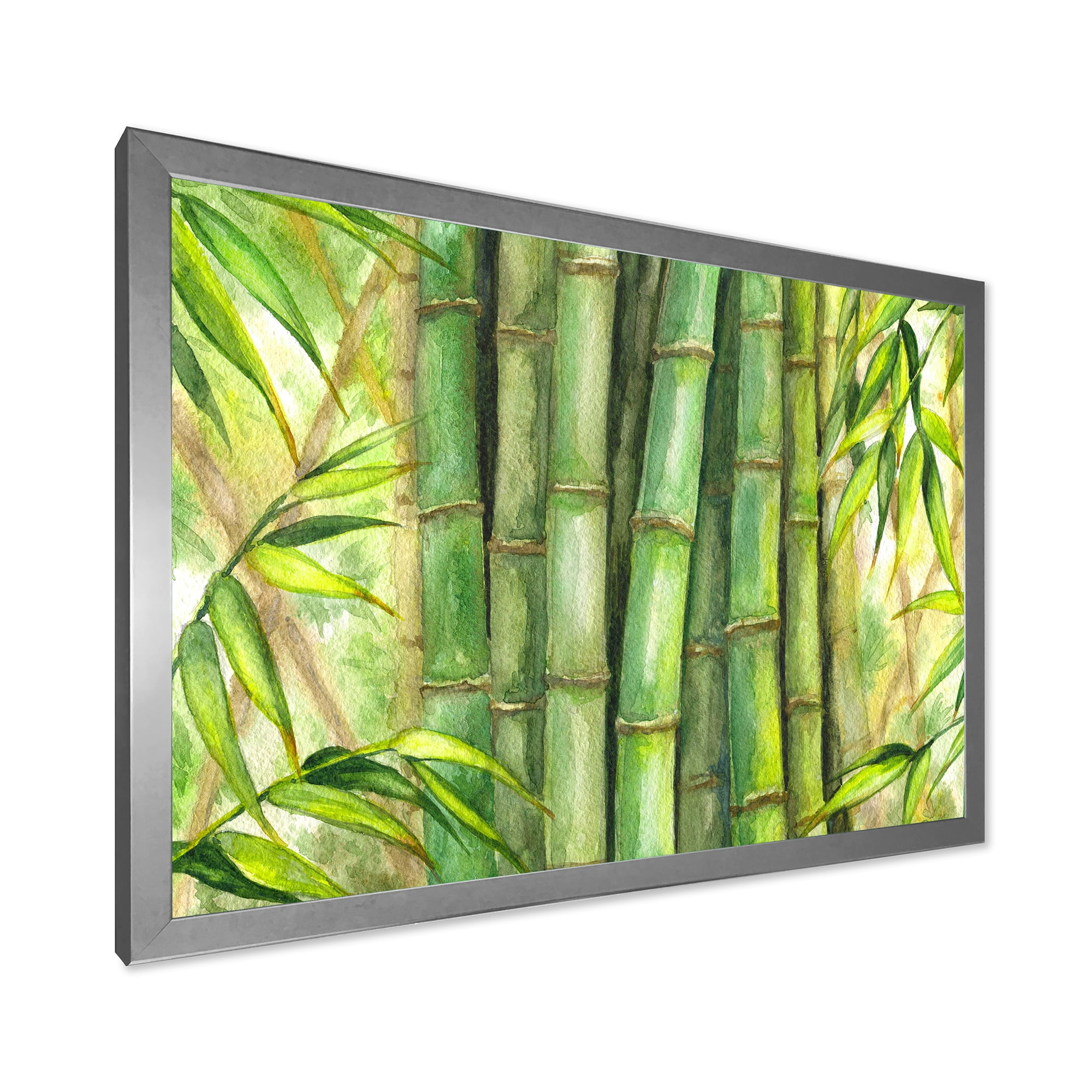 Designart 'Bright and Green Bamboo Stems' Transitional Framed Art Print